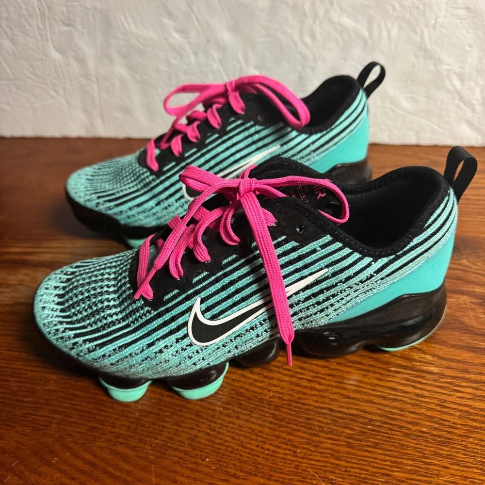 Nike Air VaporMax Flyknit 3 Kids Teal Black Pink AJ6900-300 Running Shoes